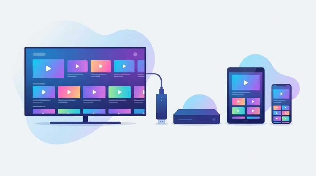 Illustration comparing traditional cable TV equipment with modern internet streaming. Alt text: IPTV vs cable TV comparison for US cord-cutters in 2026